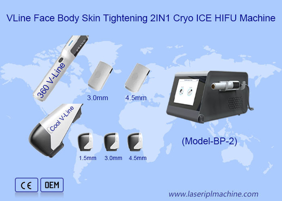 VLine फेस बॉडी एंटी एजिंग स्किन स्ट्रेचिंग 2IN1 Cryo ICE HIFU मशीन