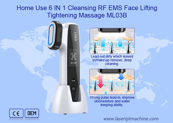 6 इन 1 क्लींजिंग RF ब्यूटी इक्विपमेंट Ems फेस लिफ्टिंग टाइटनिंग मसाज